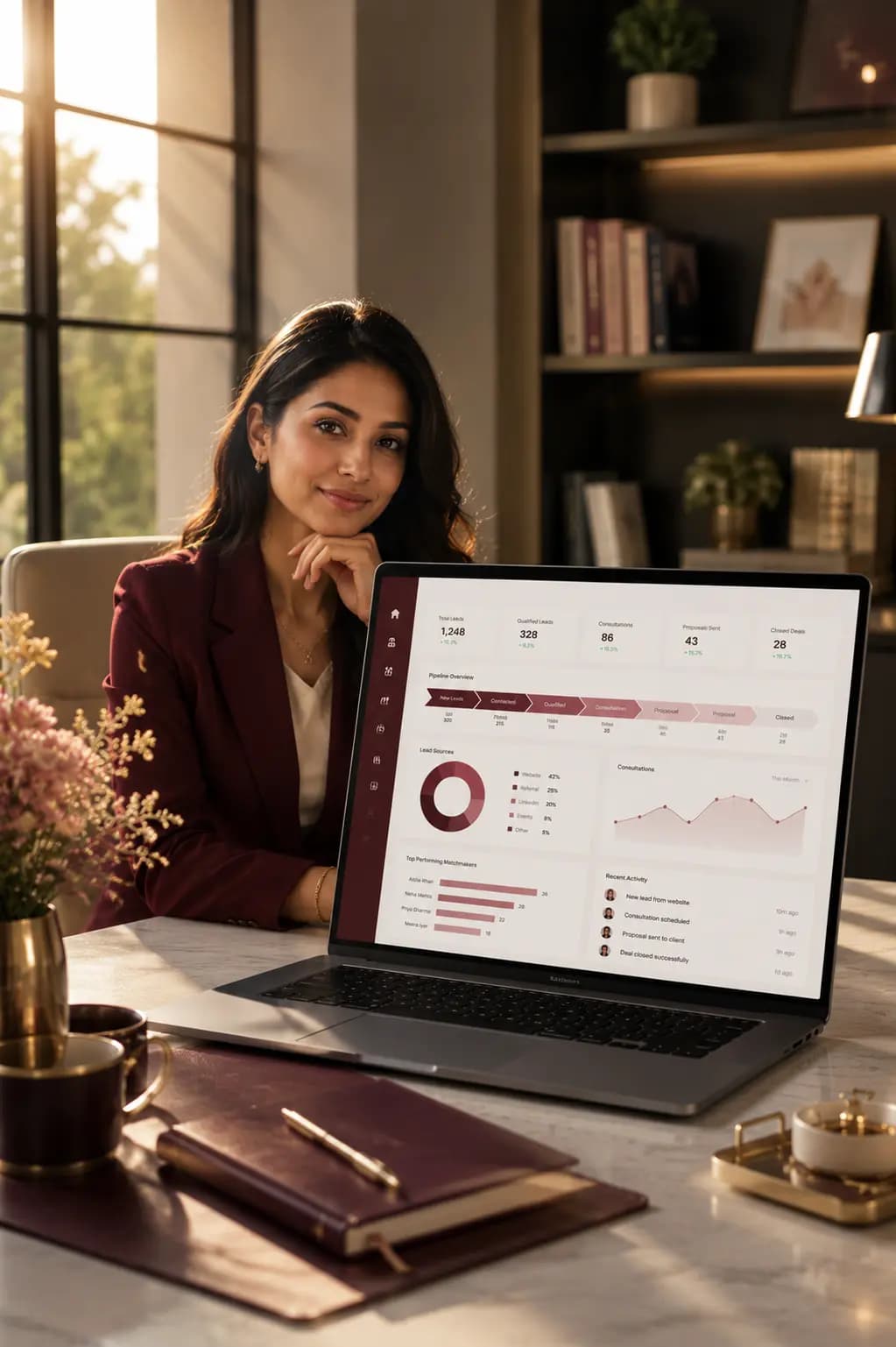 Vaatira consultant reviewing a matchmaker's growth dashboard